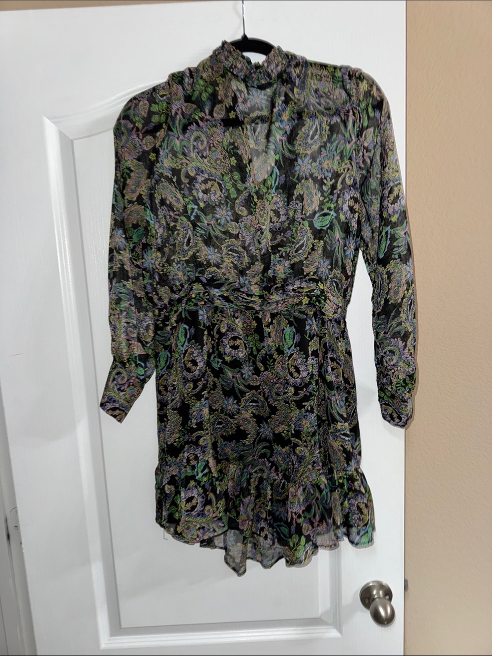 Zara Sheer Paisley Sheer Tunic dress - Black with Green & Purple